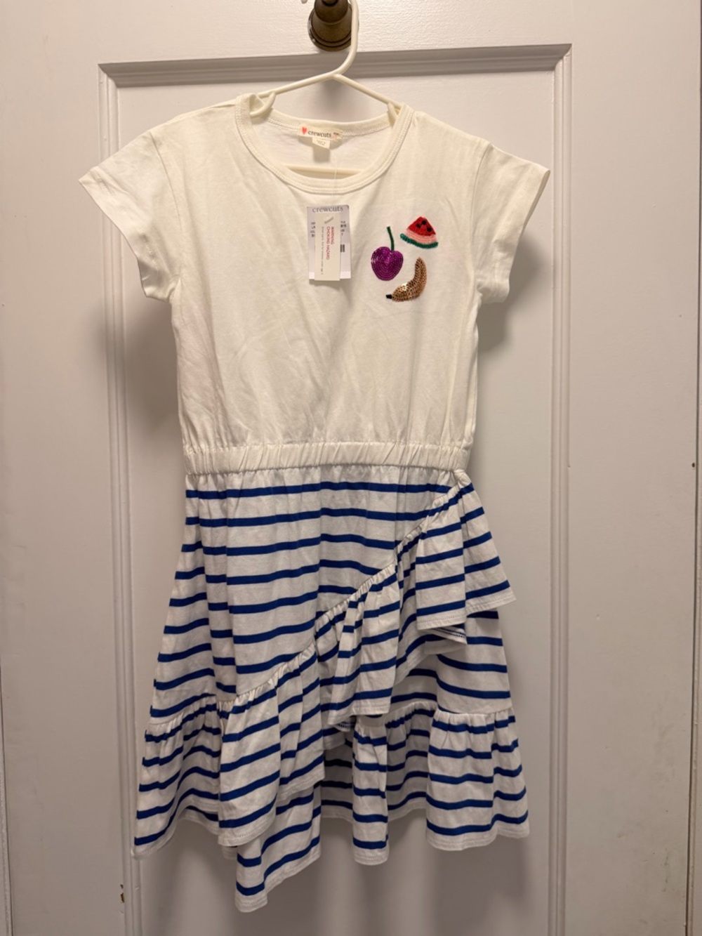 NWT Crewcuts White & Blue Striped Fruit Patch Dress